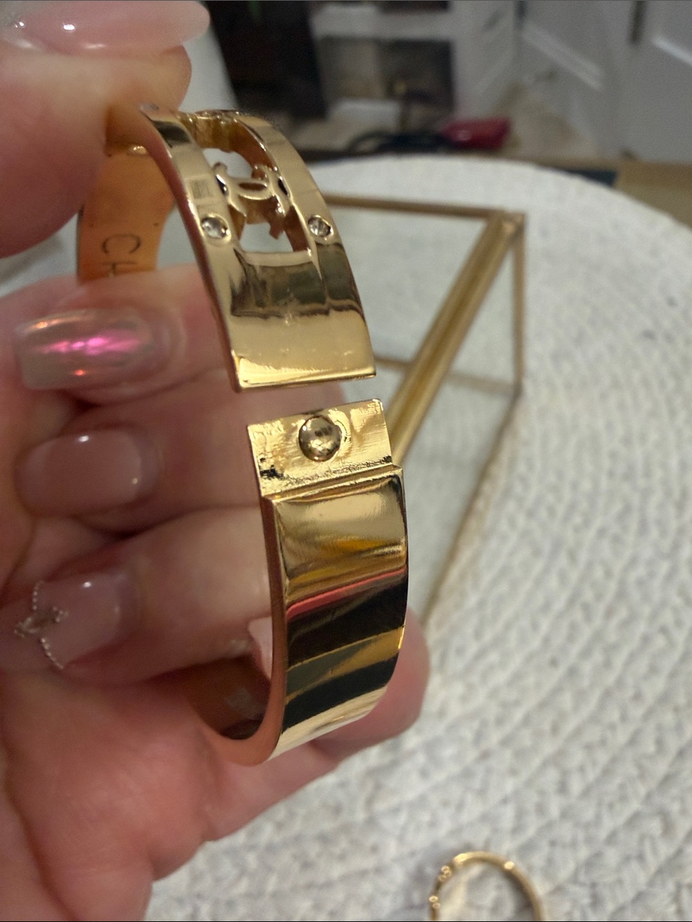 Gold-Tone | NEW Stainless Steel Logo Crystal Accent Bangle - Picture 10 of 11
